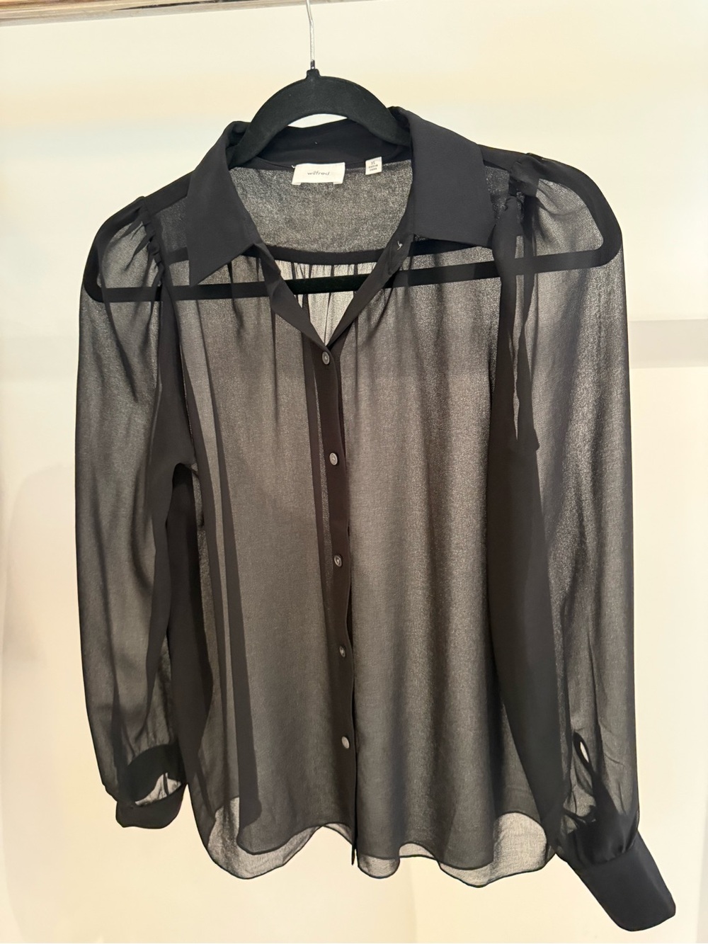 Aritzia Wilfred Sheer Black Button-Up Blouse